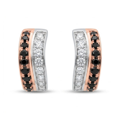14K 0.50cttw Black and White Diamond Huggie Earrings
