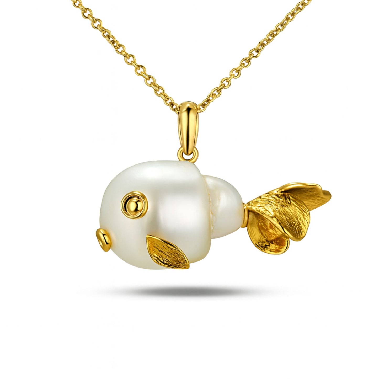 18K Free Form South Sea White Pearl Fish Pendant