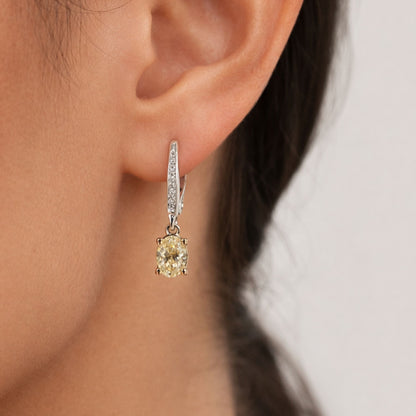 14K 0.82cttw Oval VS Yellow Diamonds 0.07cttw VS White Diamond Drop Earrings