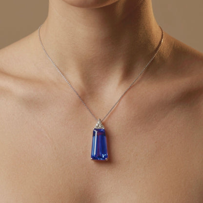 14K 9.44ct Fancy Cut Blue Wing Tanzanite 0.46cttw Trilliant VS Yellow Diamond Pendant