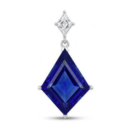 14K 12.72ct Fancy Cut Blue Wing Tanzanite 0.56ct Kite Cut VS White Diamond Pendant