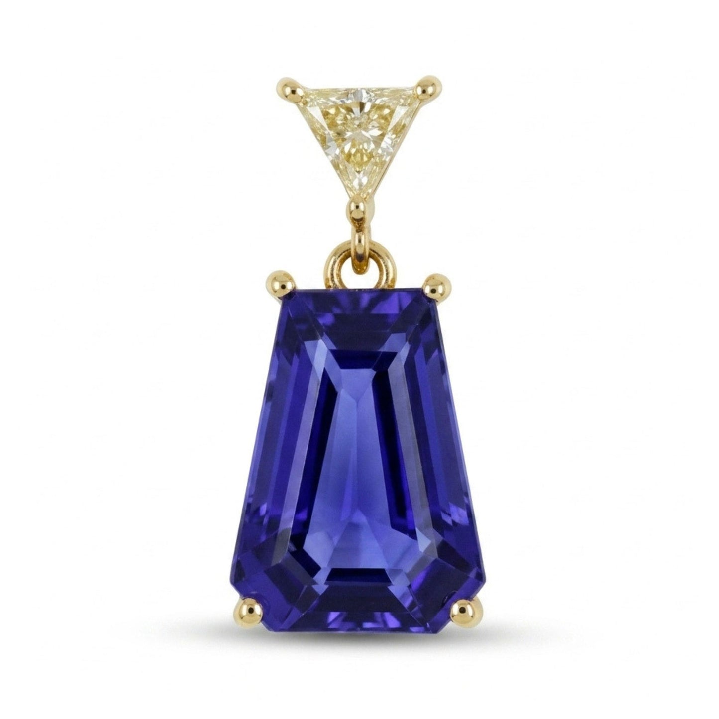 14K 4.90ct Fancy Cut Blue Wing Tanzanite 0.18ct Trilliant VS Yellow Diamond Pendant