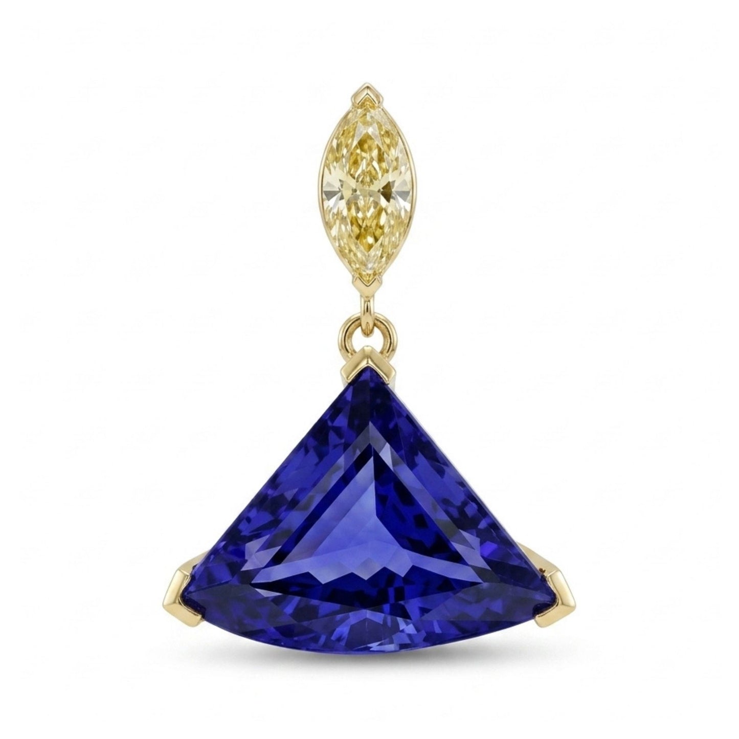 14K 12.85ct Fancy Cut Blue Wing Tanzanite 0.53ct Marquise VS Yellow Diamond Pendant