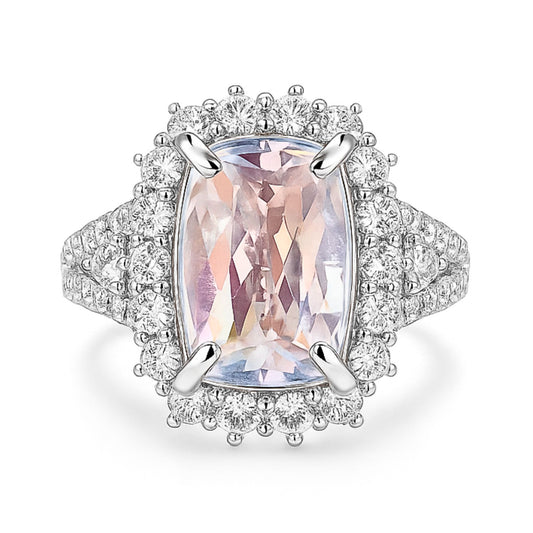14K 3.70ct Cushion Rainbow Moonstone 1.42cttw VS White Diamonds Ring