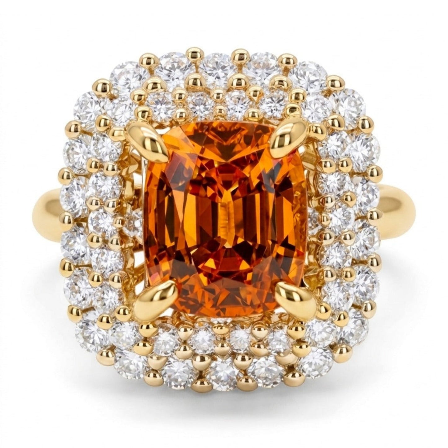 14K 2.12ct Cushion Mandarin Garnet 0.92cttw VS White Diamonds Ring