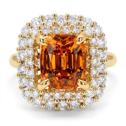 14K 2.12ct Cushion Mandarin Garnet 0.92cttw VS White Diamonds Ring