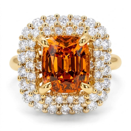 14K 2.12ct Cushion Mandarin Garnet 0.92cttw VS White Diamonds Ring