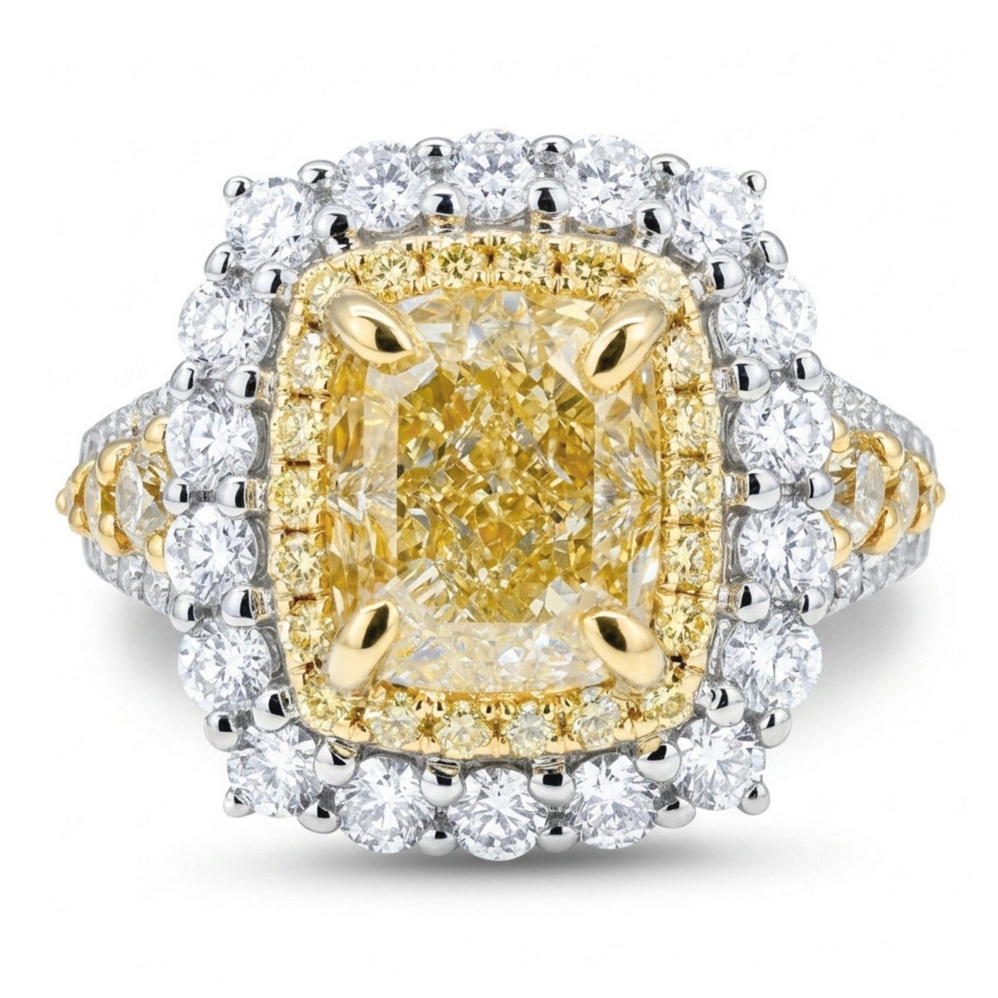 14K 1.81ct Cushion VS Yellow Diamond 1.25cttw Yellow & White Diamonds Ring