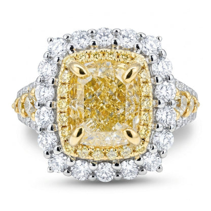 14K 1.81ct Cushion VS Yellow Diamond 1.25cttw Yellow & White Diamonds Ring