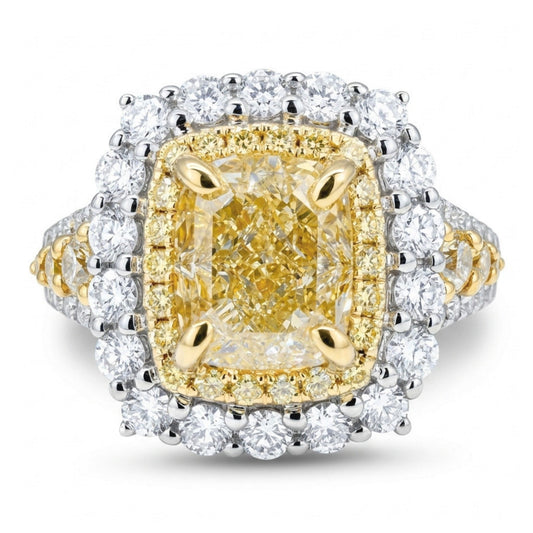 14K 1.81ct Cushion VS Yellow Diamond 1.25cttw Yellow & White Diamonds Ring
