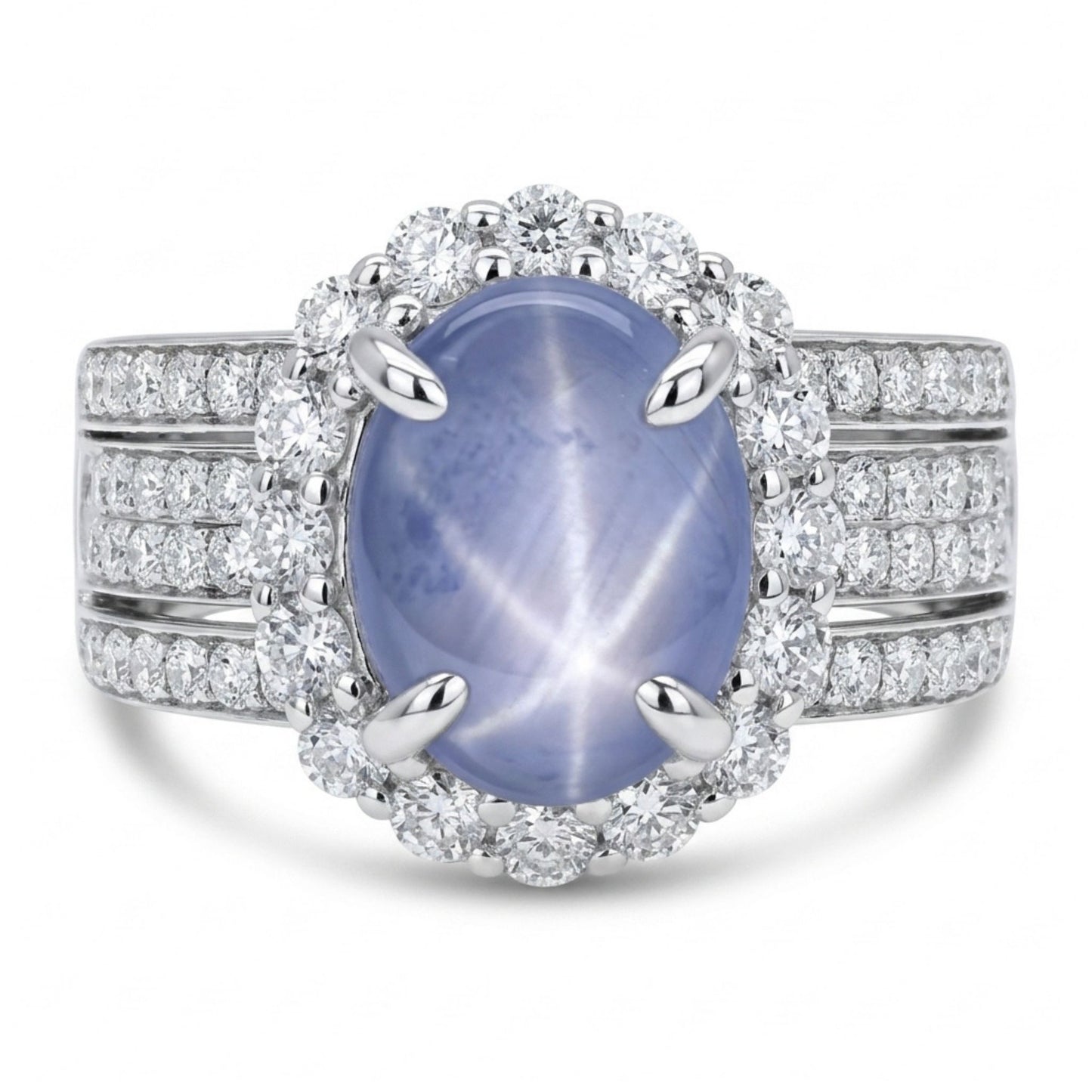 14K 2.79ct Oval Star Sapphire 1.22cttw White Diamonds Ring