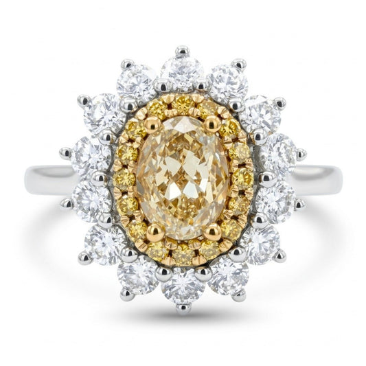 14K 0.70ct Oval VS Yellow Diamond 0.76cttw Yellow & White Diamonds Ring