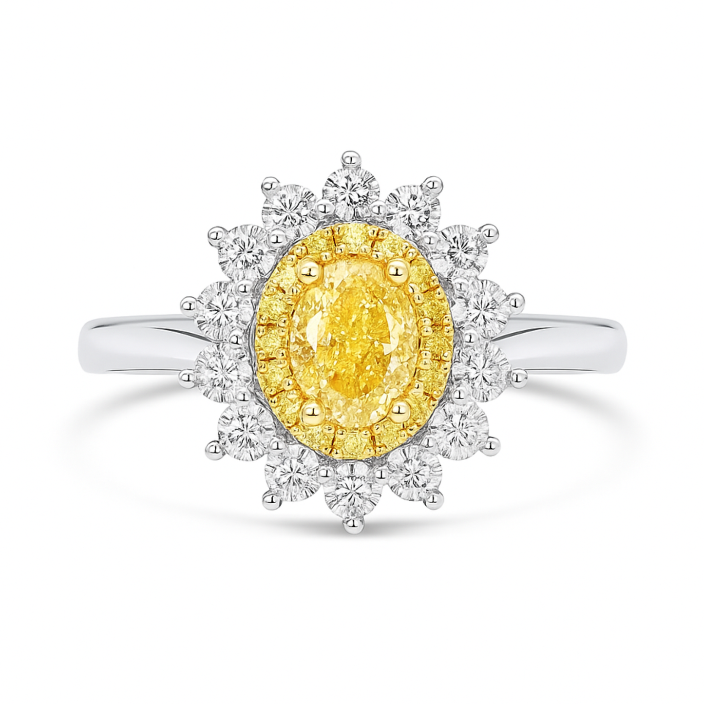 14K 0.70ct Oval VS Yellow Diamond 0.76cttw Yellow & White Diamonds Ring