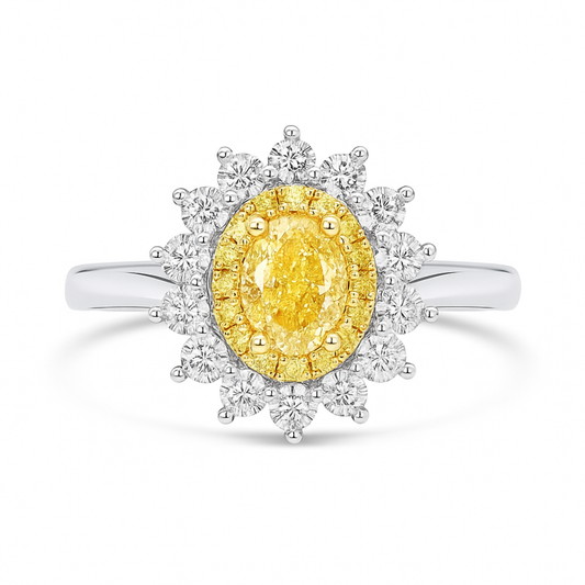 14K 0.70ct Oval VS Yellow Diamond 0.76cttw Yellow & White Diamonds Ring