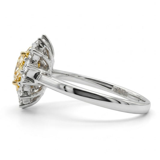 14K 0.70ct Oval VS Yellow Diamond 0.76cttw Yellow & White Diamonds Ring