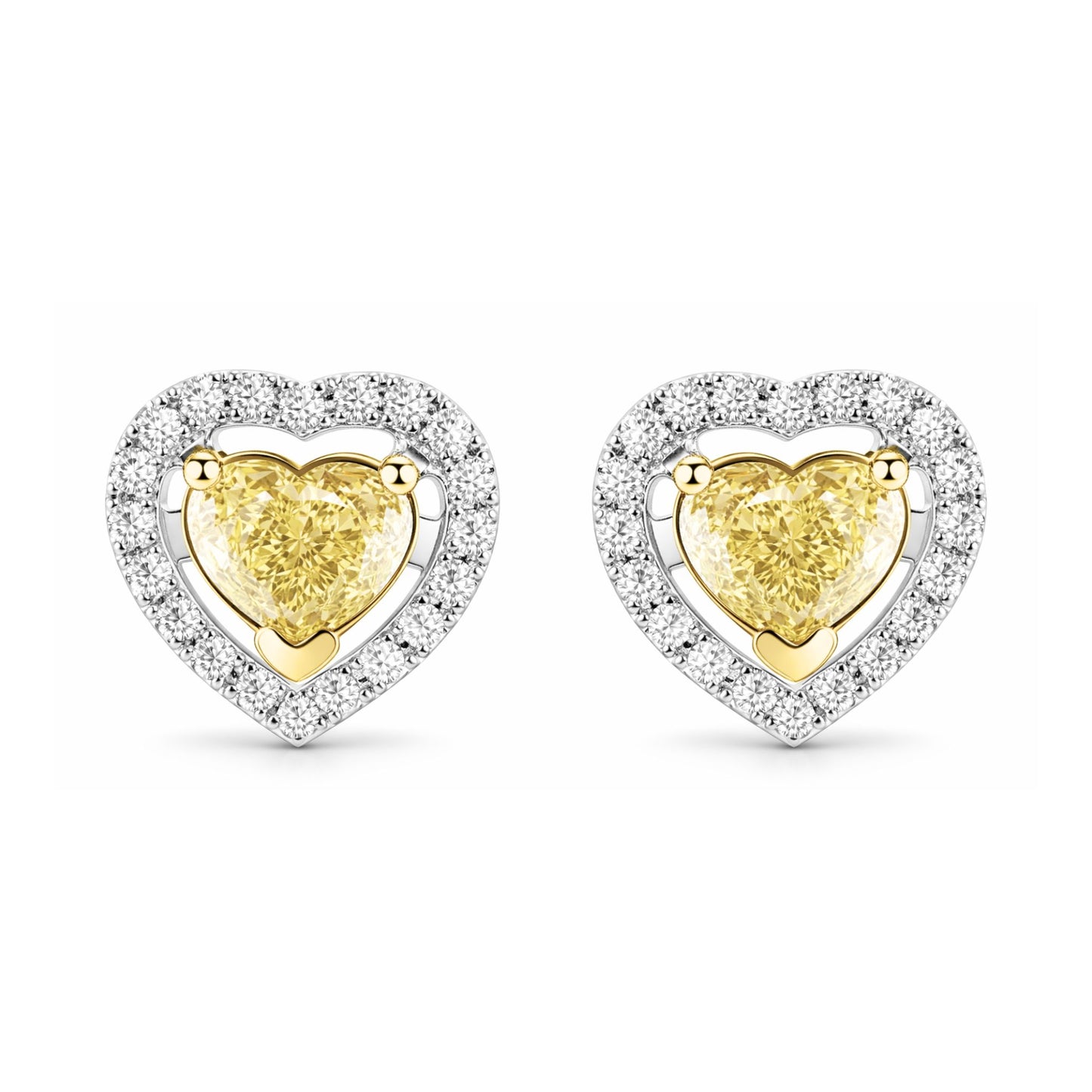 14K 0.84cttw Heart Shape VS Yellow Diamond 0.15cttw VS White Diamonds Stud Earrings