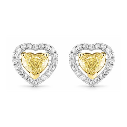 14K 0.84cttw Heart Shape VS Yellow Diamond 0.15cttw VS White Diamonds Stud Earrings