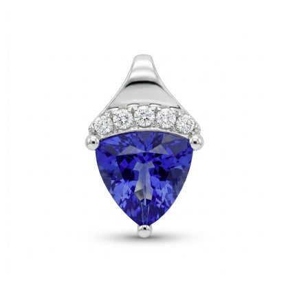 14K 1.80ct Trilliant Blue Wing Tanzanite 0.08cttw VS White Diamonds Pendant