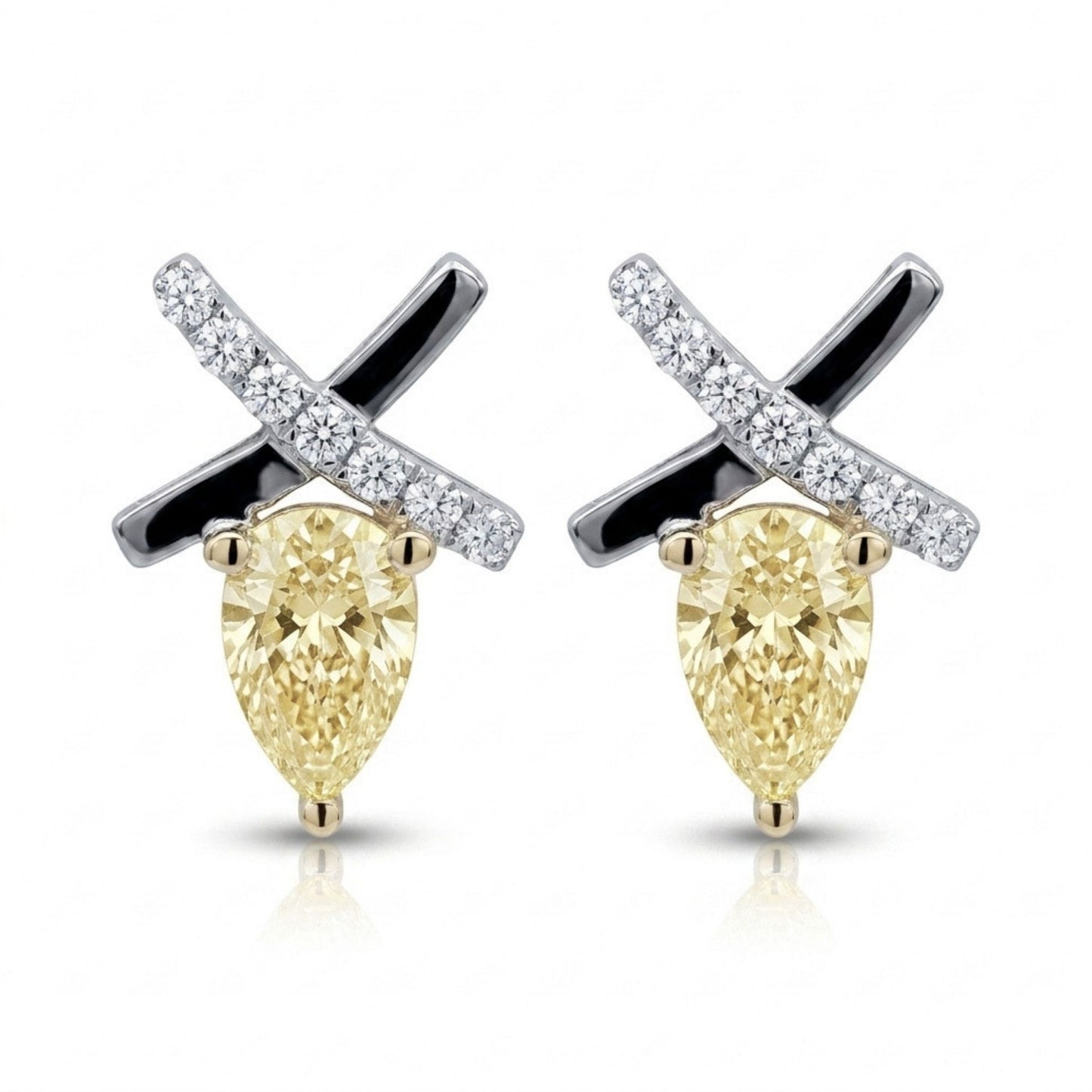 14K 0.80cttw Pear Shape VS Yellow Diamond 0.11cttw VS White Diamonds Stud Earrings