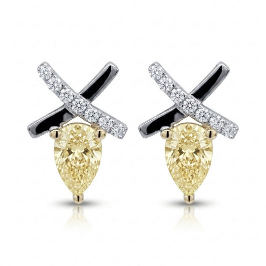 14K 0.80cttw Pear Shape VS Yellow Diamond 0.11cttw VS White Diamonds Stud Earrings