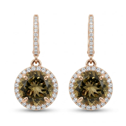 14K 8.19cttw Round Color Change Diaspore 0.72cttw White Diamonds Drop Earrings