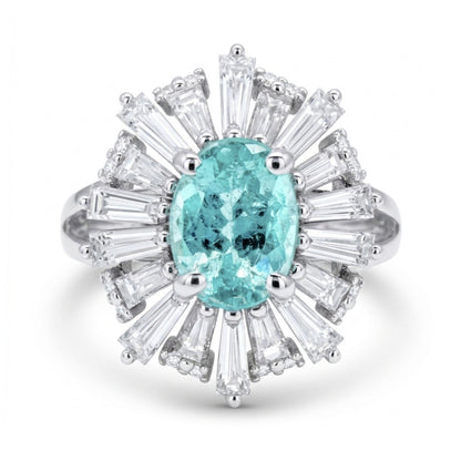 14K 1.47ct Oval Paraiba 1.38cttw White Diamonds Ring