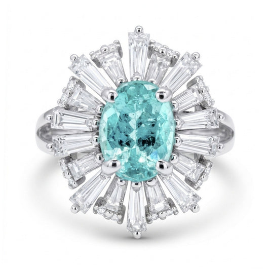 14K 1.47ct Oval Paraiba 1.38cttw White Diamonds Ring