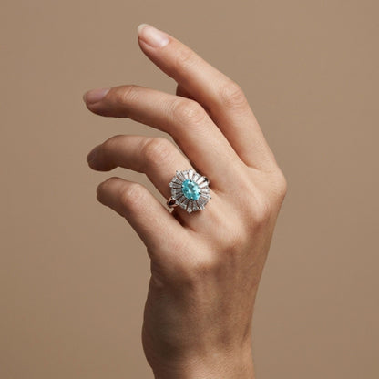 14K 1.47ct Oval Paraiba 1.38cttw White Diamonds Ring