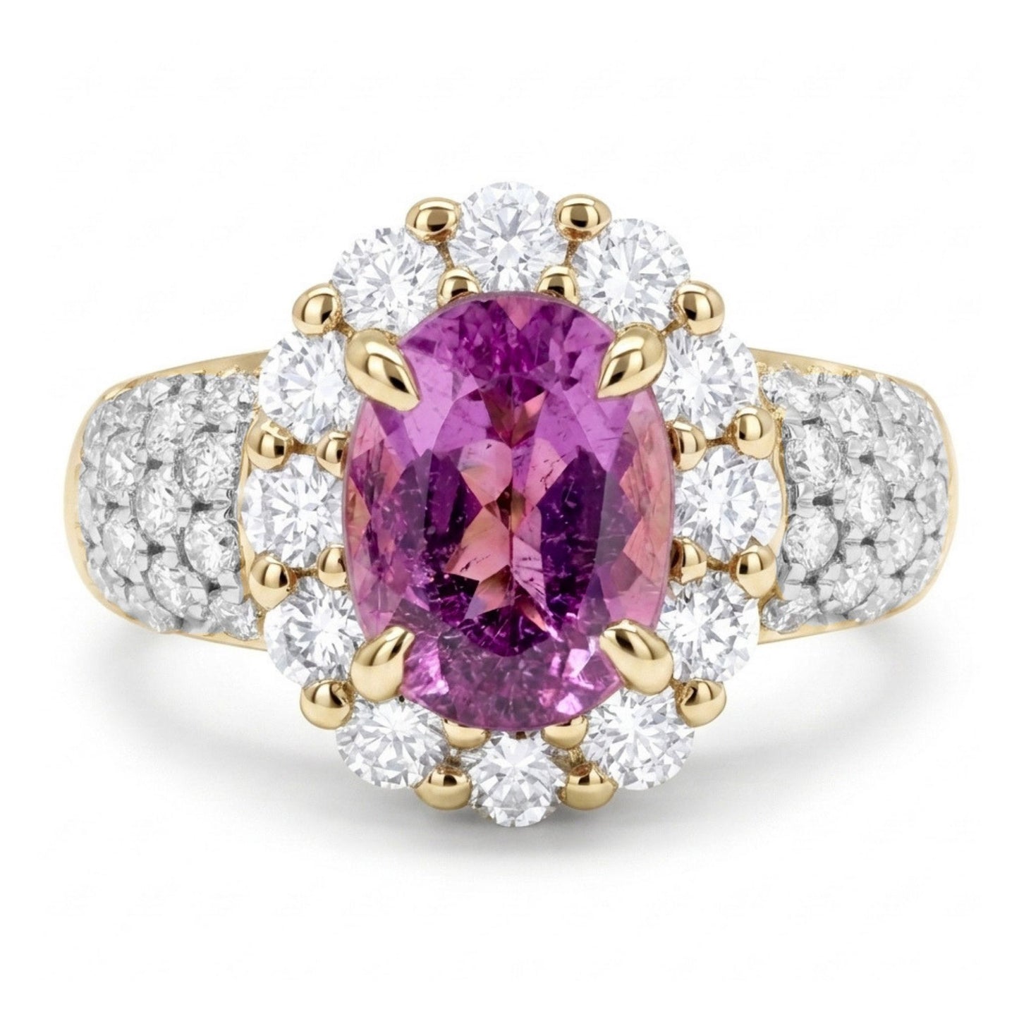 14K 1.39ct Oval Copper Bearing Tourmaline 1.01cttw VS White Diamonds Ring