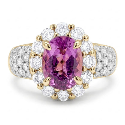 14K 1.39ct Oval Copper Bearing Tourmaline 1.01cttw VS White Diamonds Ring