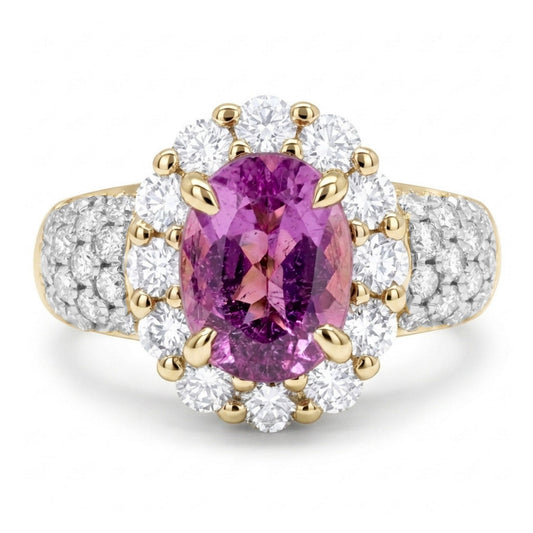 14K 1.39ct Oval Copper Bearing Tourmaline 1.01cttw VS White Diamonds Ring