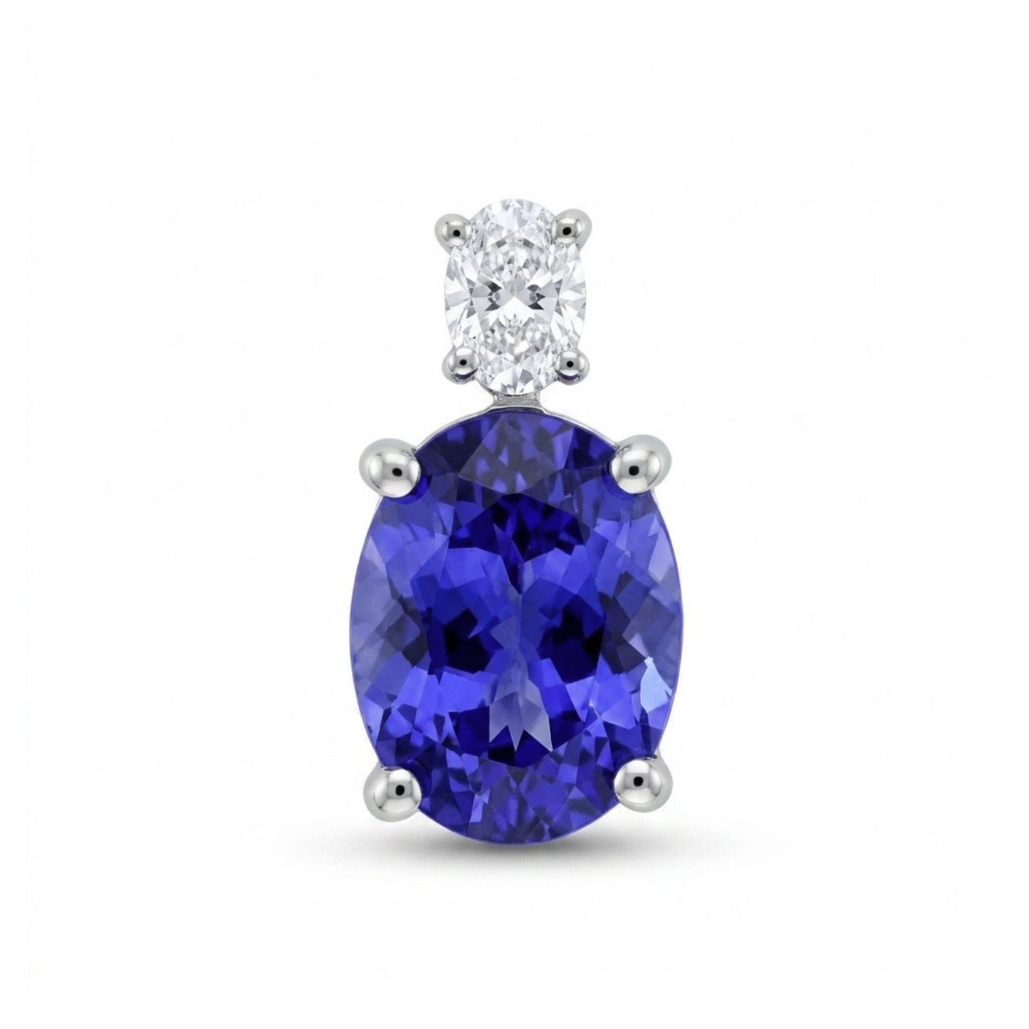 14K 2.00ct Oval Blue Wing Tanzanite 0.15ct VS White Diamond Pendant