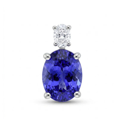 14K 2.00ct Oval Blue Wing Tanzanite 0.15ct VS White Diamond Pendant