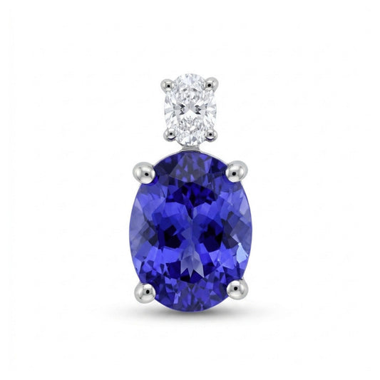 14K 2.00ct Oval Blue Wing Tanzanite 0.15ct VS White Diamond Pendant