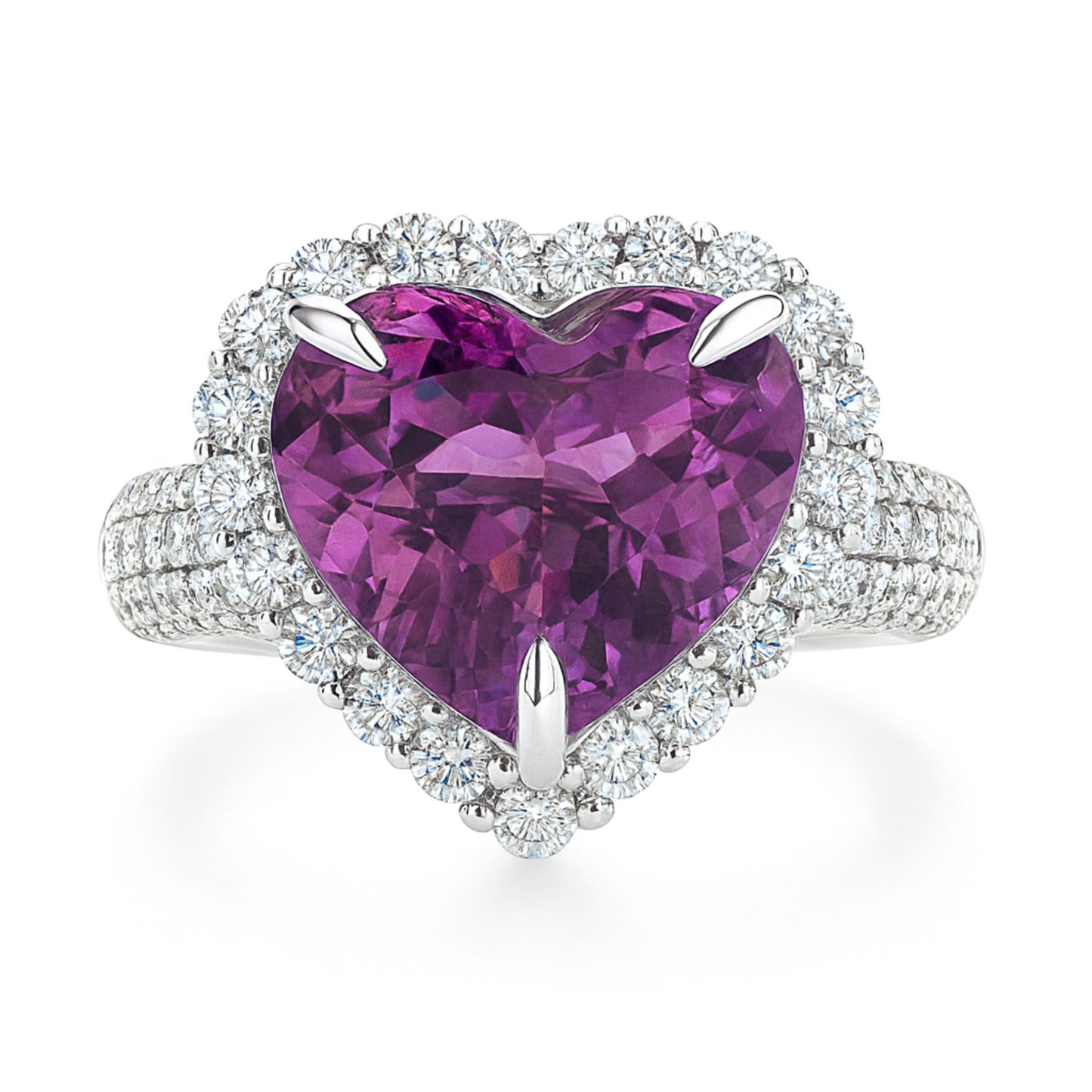 14K 5.54ct Heart Shape Copper Bearing Tourmaline 1.25cttw VS White Diamonds Ring