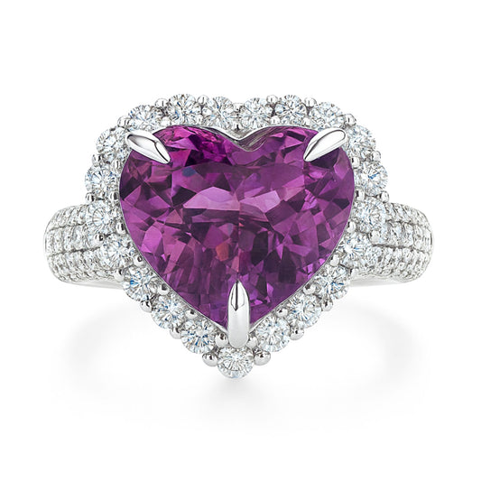 14K 5.54ct Heart Shape Copper Bearing Tourmaline 1.25cttw VS White Diamonds Ring