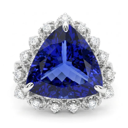 14K 6.97ct Trilliant Blue Wing Tanzanite 0.41cttw VS White Diamonds Ring