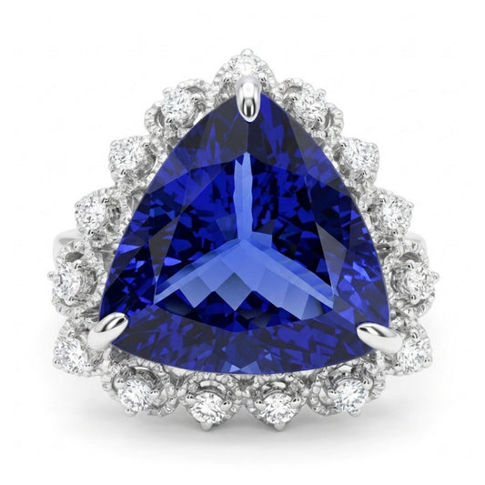 14K 6.97ct Trilliant Blue Wing Tanzanite 0.41cttw VS White Diamonds Ring