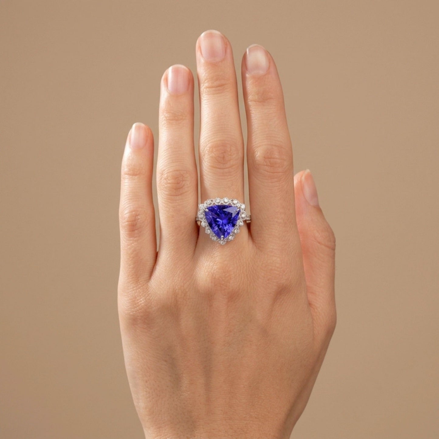 14K 6.97ct Trilliant Blue Wing Tanzanite 0.41cttw VS White Diamonds Ring