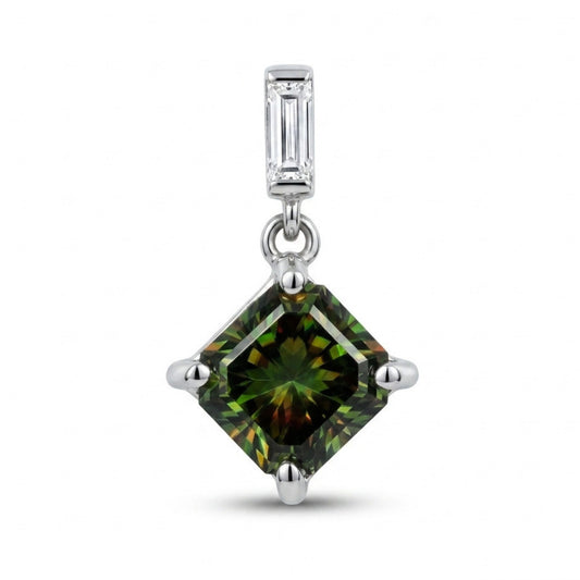 14K 1.19ct Asscher Cut Color Change Sphene 0.07ct VS White Diamonds Pendant