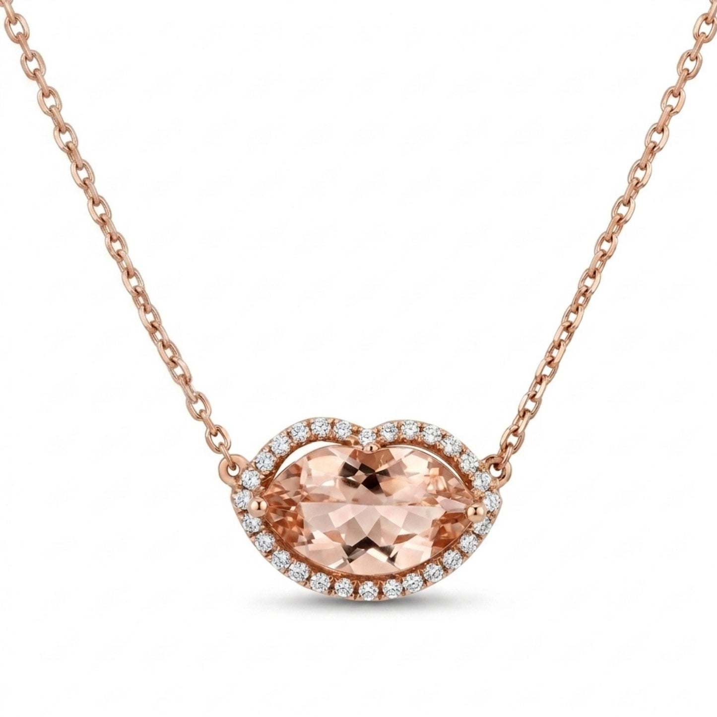 14K 2.21ct Fancy Cut Morganite 0.16cttw VS White Diamonds Necklace