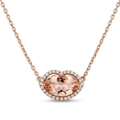 14K 2.21ct Fancy Cut Morganite 0.16cttw VS White Diamonds Necklace