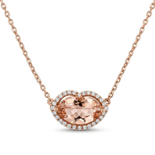14K 2.21ct Fancy Cut Morganite 0.16cttw VS White Diamonds Necklace