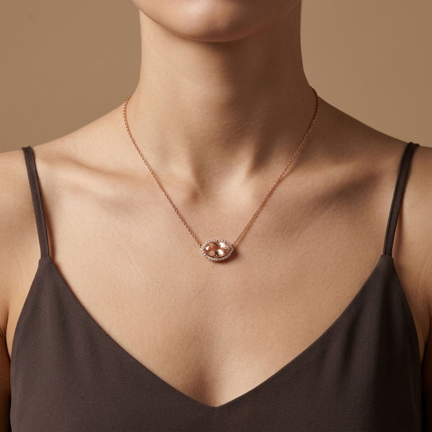 14K 2.21ct Fancy Cut Morganite 0.16cttw VS White Diamonds Necklace