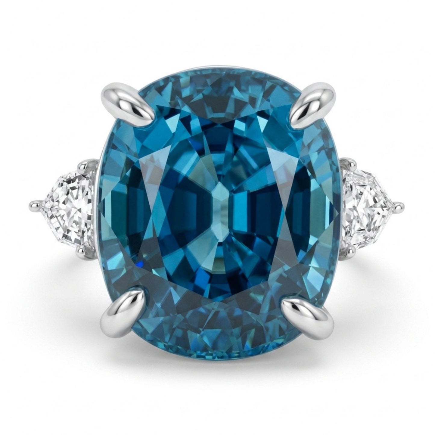14K 15.37ct Oval Private Collection Blue Zircon 0.29cttw Fancy Cut VS White Diamond Ring
