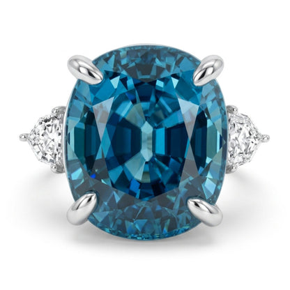14K 15.37ct Oval Private Collection Blue Zircon 0.29cttw Fancy Cut VS White Diamond Ring
