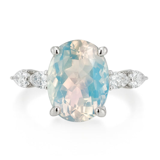 14K 5.00ct Oval Moonstone 0.47cttw VS White Diamonds Ring