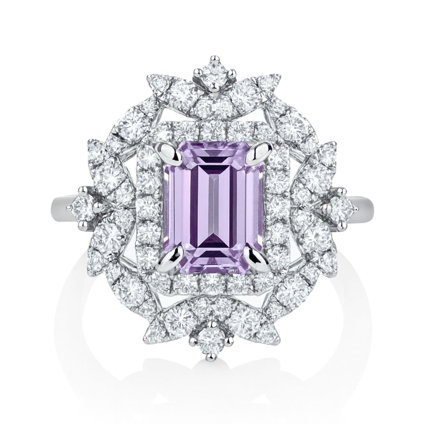 14K 1.67ct Emerald Cut Hot Pink Zoisite 0.76cttw VS White Diamonds Ring