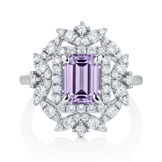 14K 1.67ct Emerald Cut Hot Pink Zoisite 0.76cttw VS White Diamonds Ring