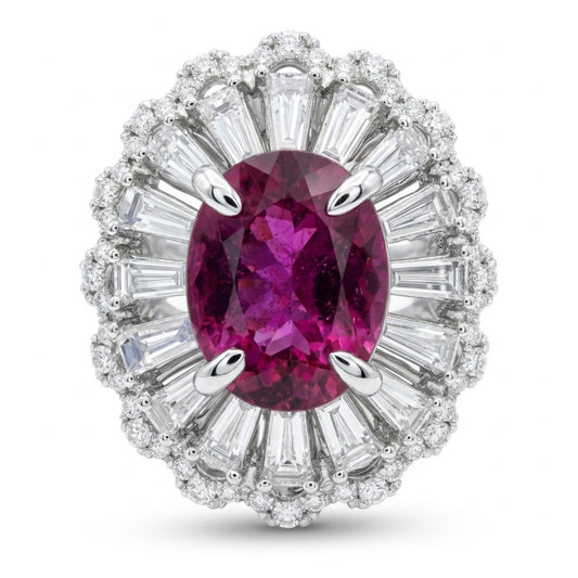 18K 6.23ct Oval Copper Bearing Tourmaline 3.19cttw White Diamonds Ring